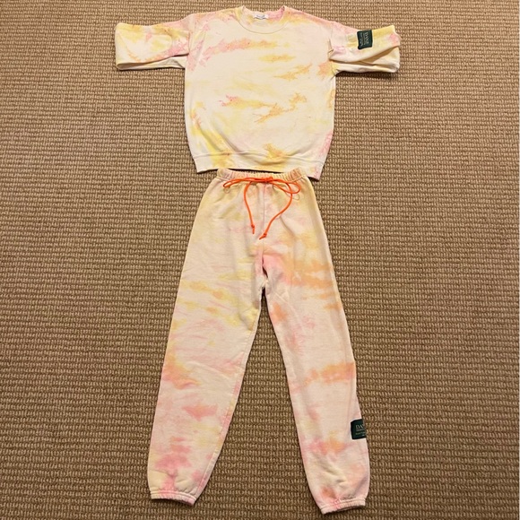 DANZY Tie Dye Collection Sweatpants Pastel Sunset Yellow and Pink Small/XS - Picture 3 of 10